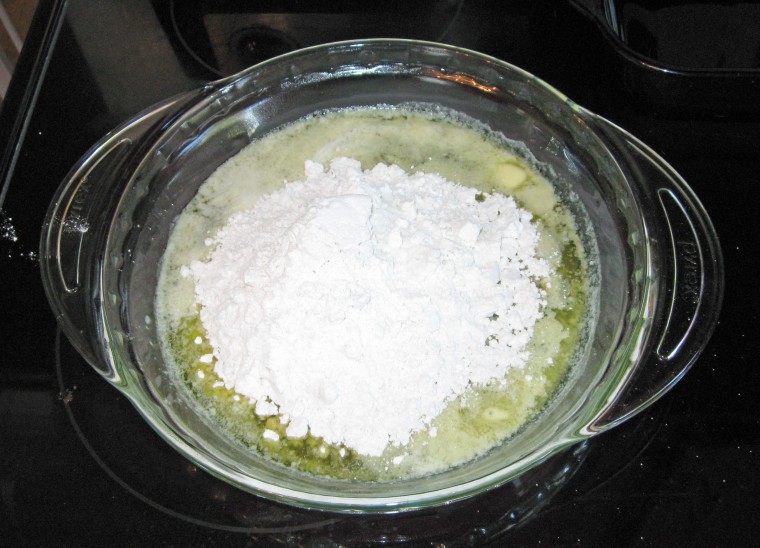 Once the butter is melted, add the flour and the salt.